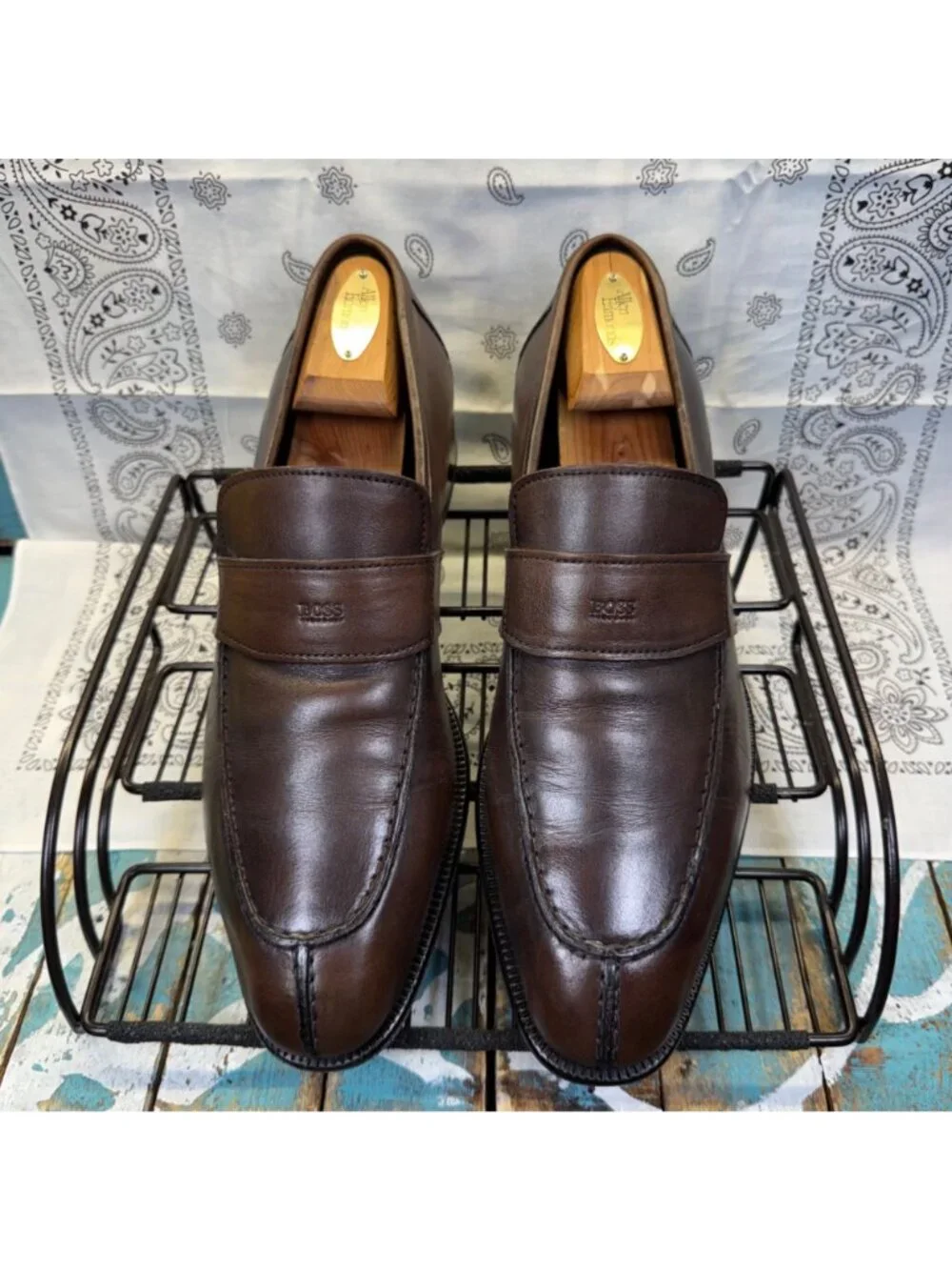 Boss By Hugo Boss Loafers Brown Leather Apron Toe Mens Size 10 EUC